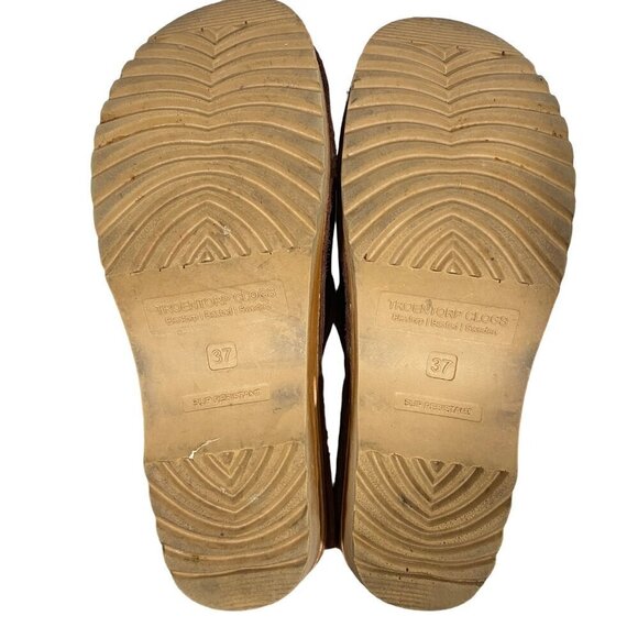 Troentorp Women's Durer leather Swedish wooden Clogs Brown size 37 US 6.5 boho - Picture 12 of 15